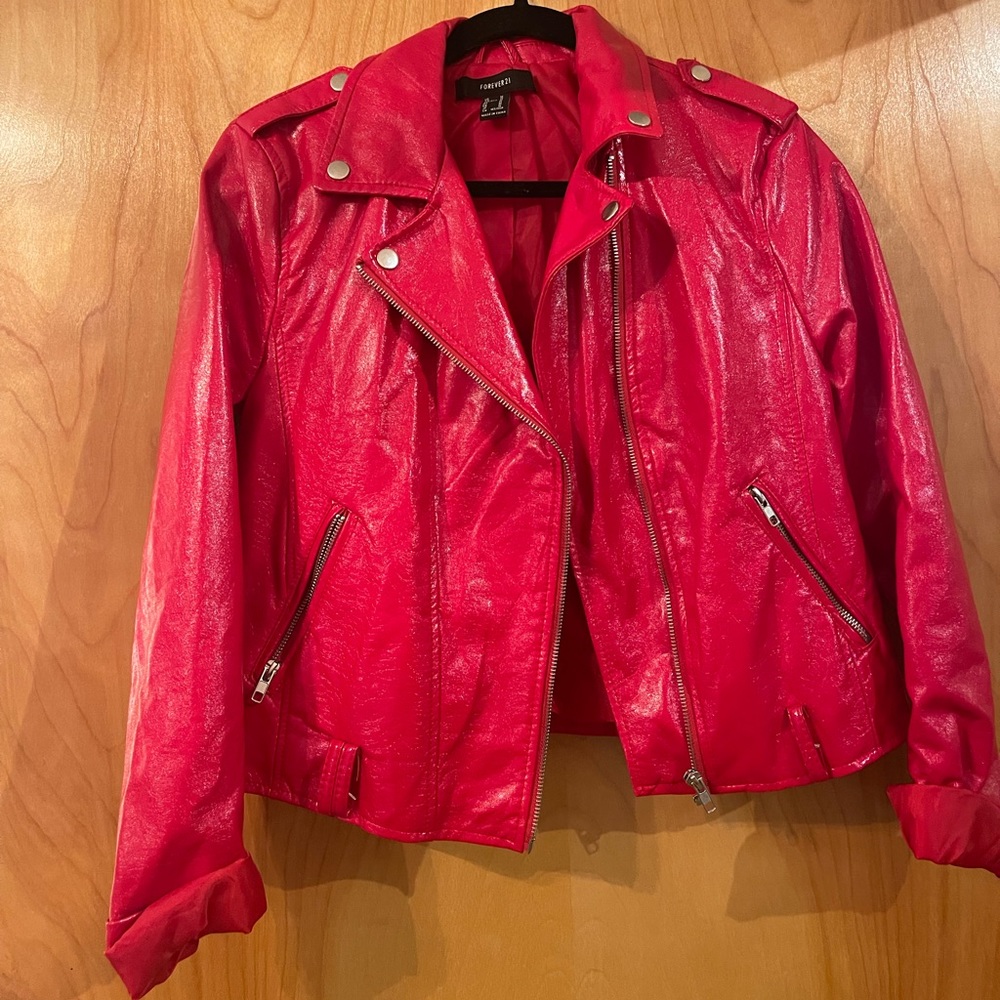 Red Faux Leather Jacket